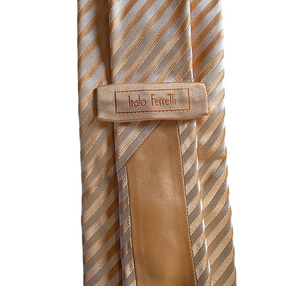 Italo Ferrelli Men's Silk Striped Tie Peach Cream Diagonal Steipe Formal Necktie - Picture 2 of 5